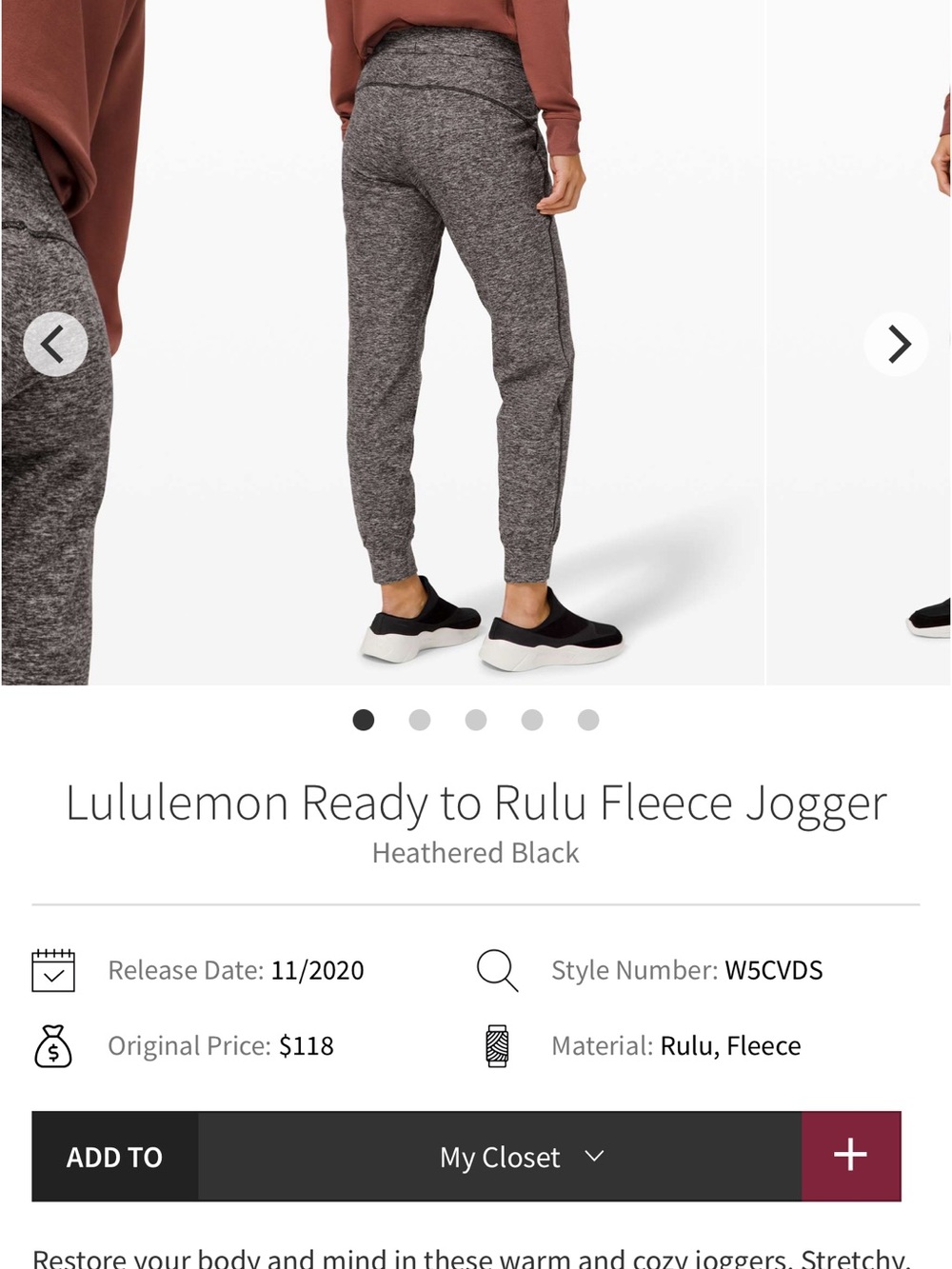 lululemon athletica Heathered Black Ready to Rulu Fleece Joggers